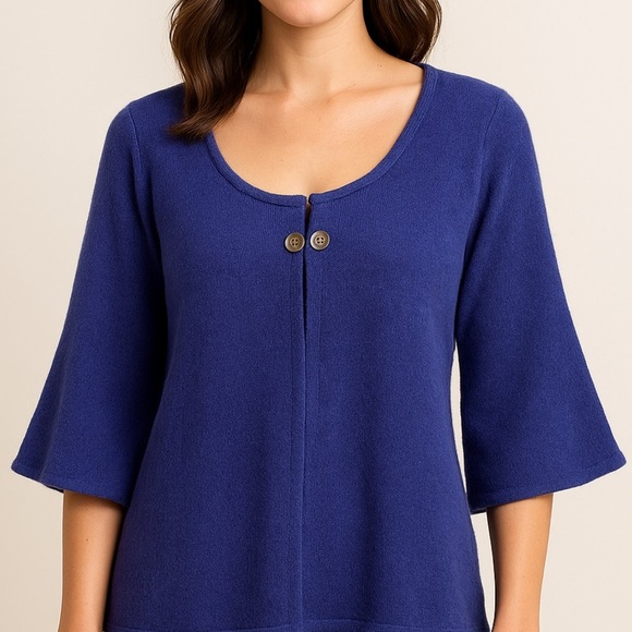 Bryn Walker Wool Blend Cardigan Sweater Medium Blue 2-Button Front Cozy Knit - Picture 1 of 10
